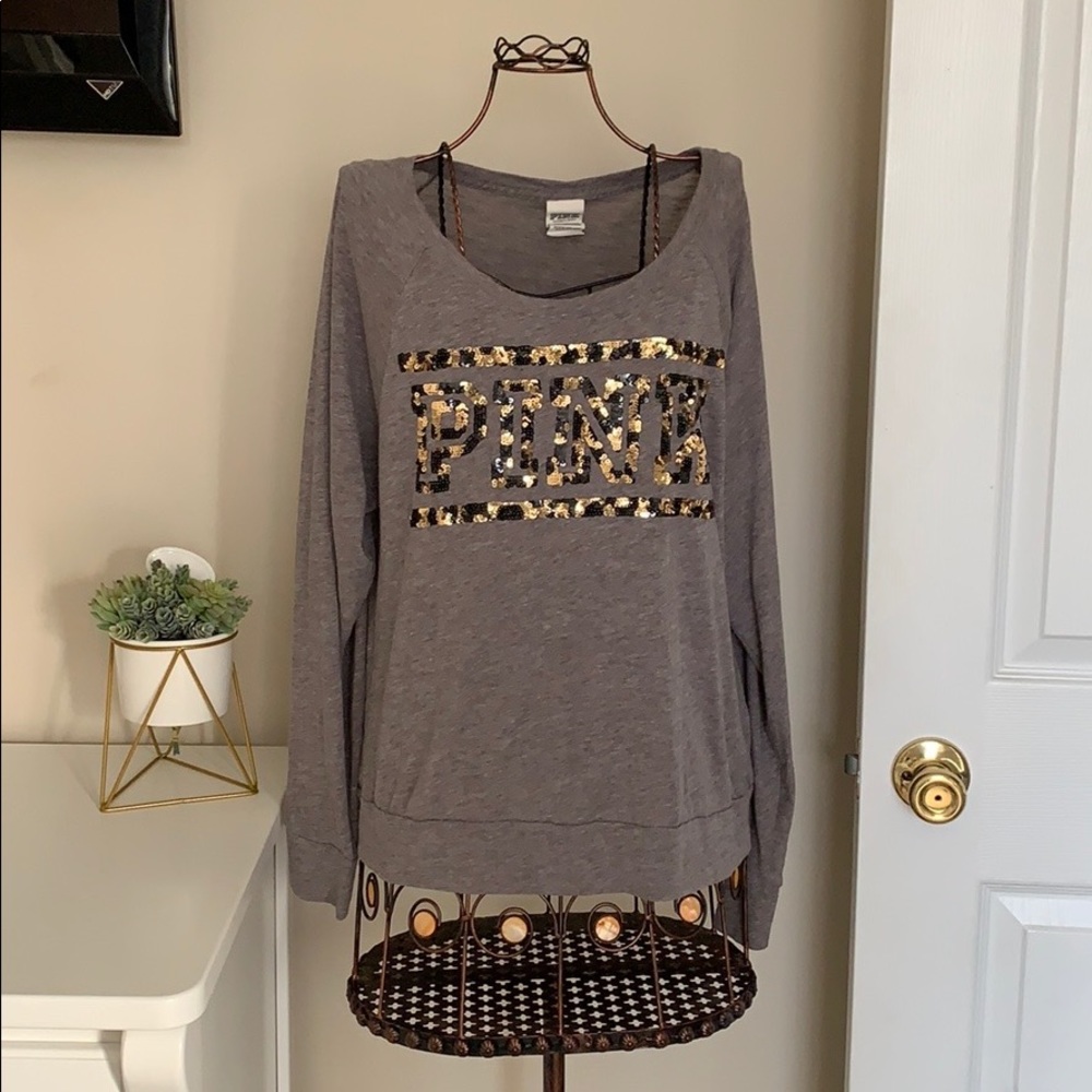 Pink Victoria Secret Sequined Long Sleeve Shirt